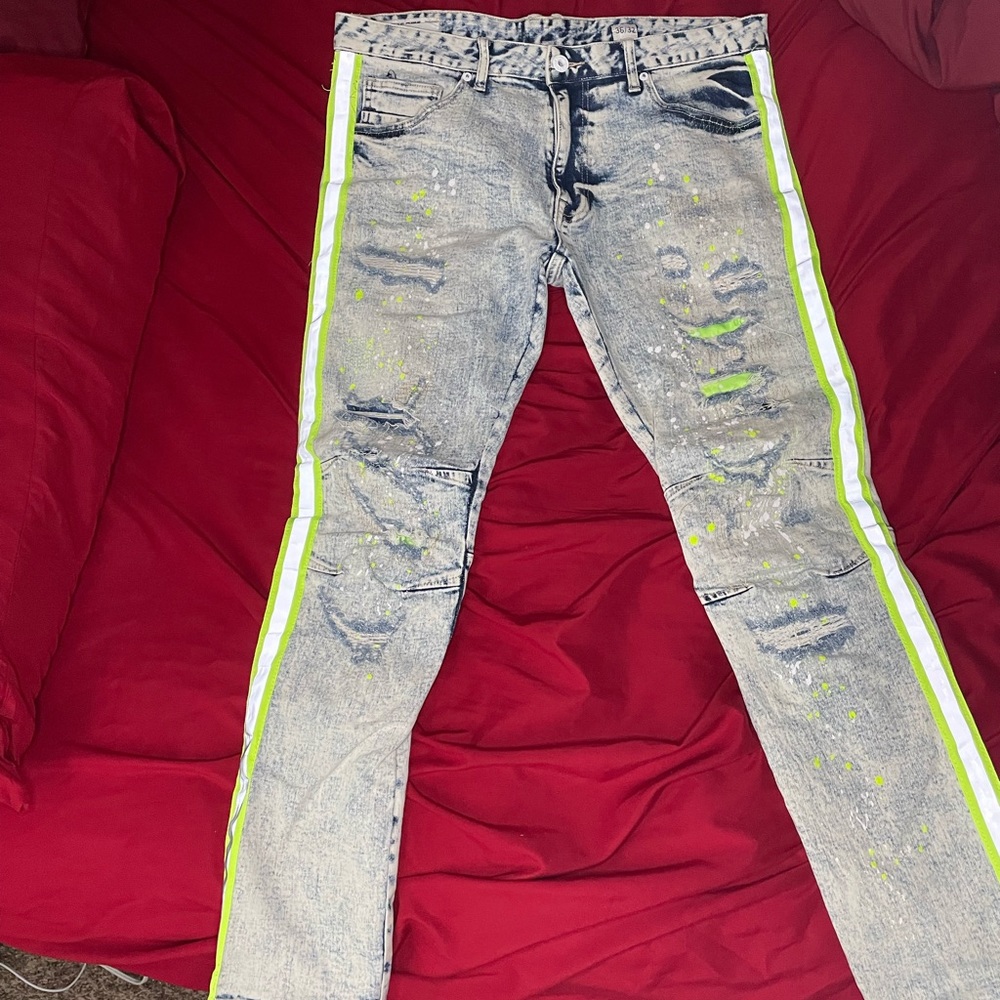 Light Jeans With Lime Green (Men)